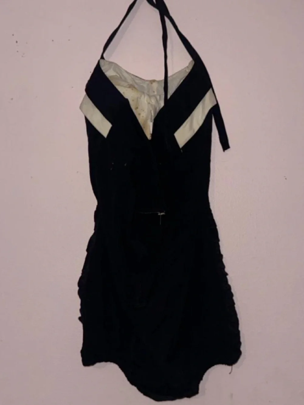 1950s Catalina Black One-Piece Halter Swimsuit with Cream Bust Accents